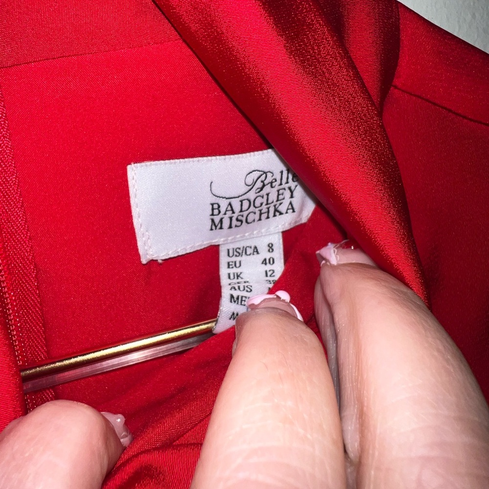 Badgley Mischka Vibrant Red Long Sleeve Dress - Picture 3 of 5